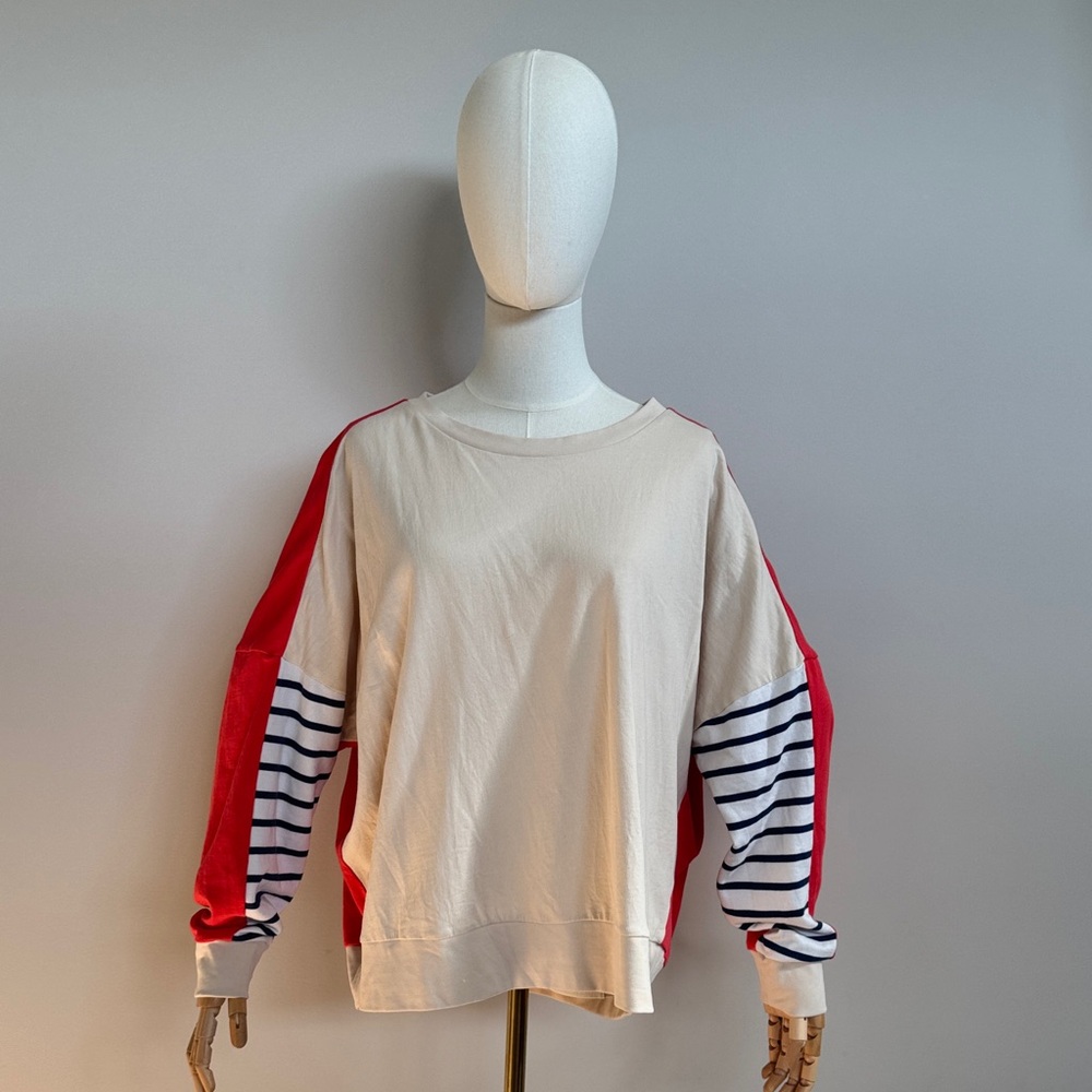 Colorblock Sweater with Striped Sleeves